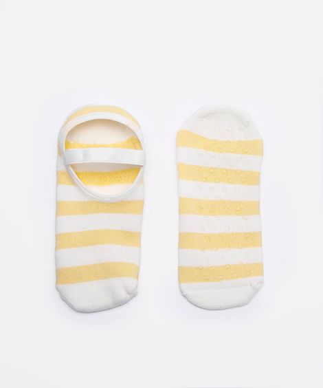 meia sapatilha feminina com antiderrapante listrada amarela