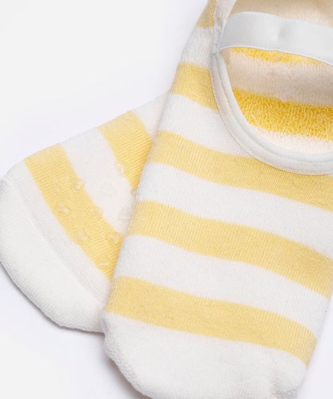 meia sapatilha feminina com antiderrapante listrada amarela