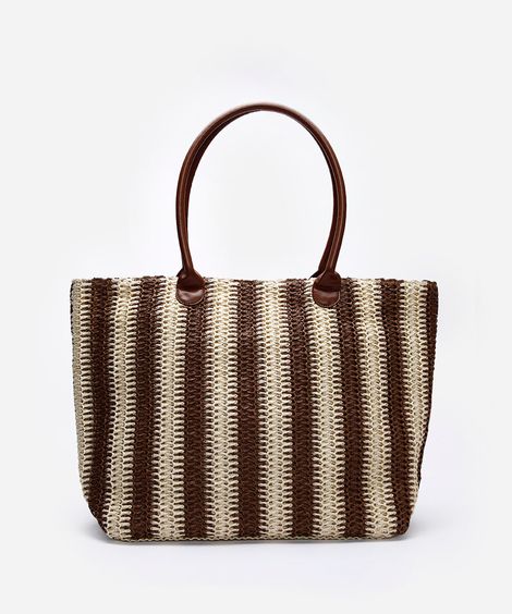 bolsa shopper feminina de palha listrada colorida