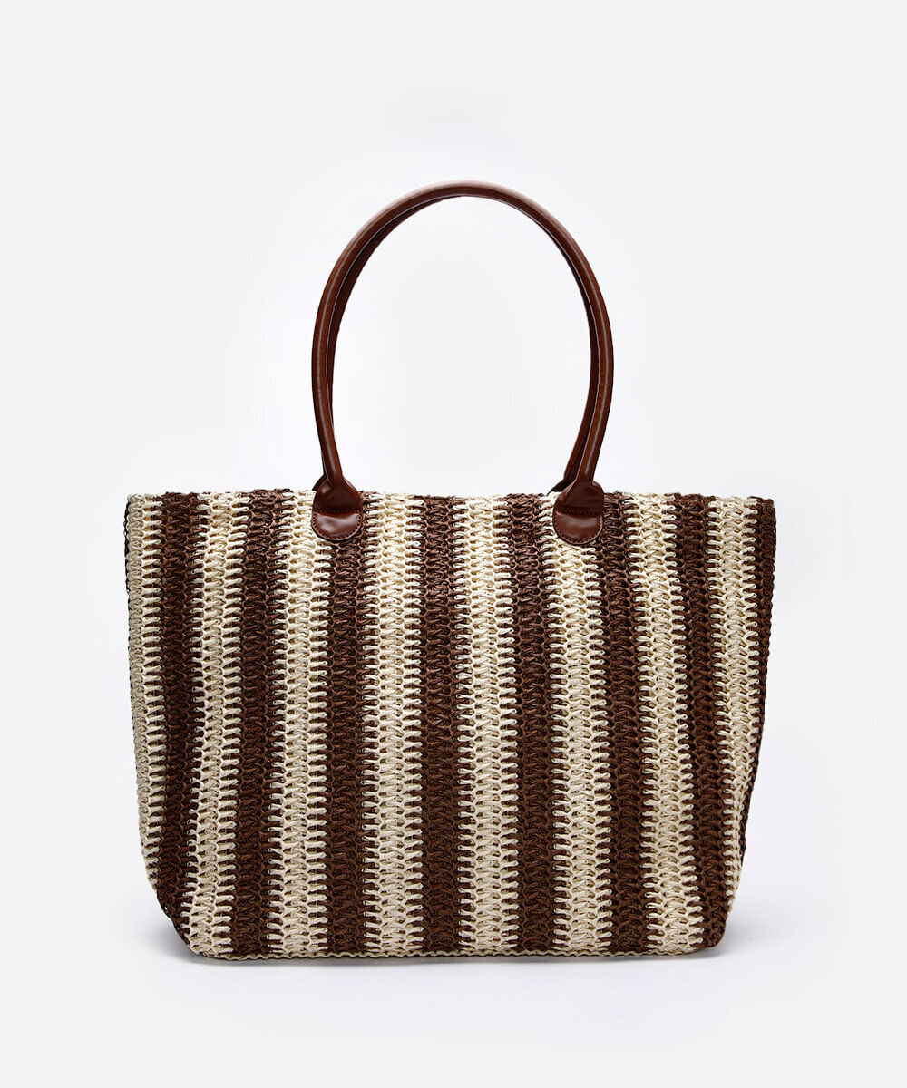bolsa shopper feminina de palha listrada colorida