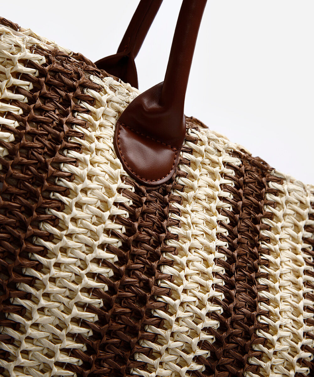 bolsa shopper feminina de palha listrada colorida