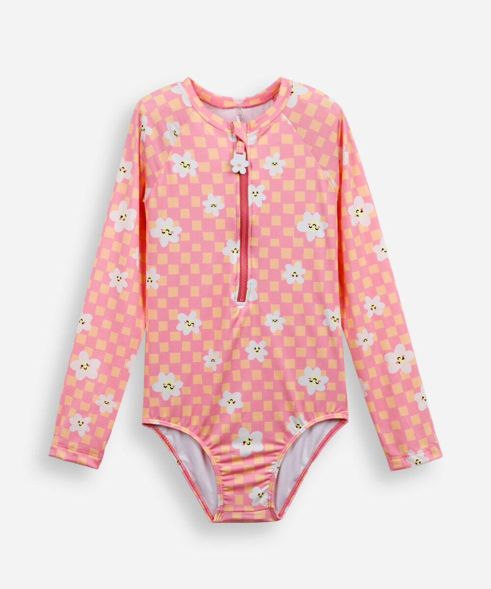 maiô infantil quadriculado full print colorido