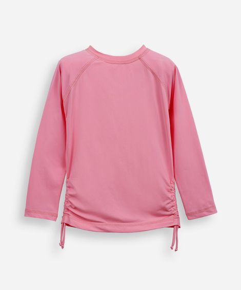 camiseta infantil praia uv a com franzido lateral rosa