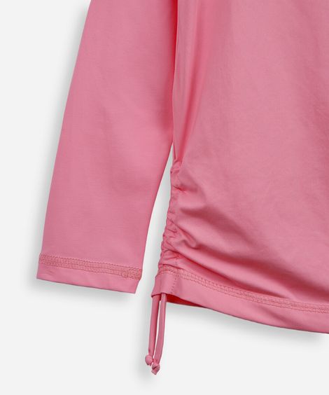 camiseta infantil praia uv a com franzido lateral rosa