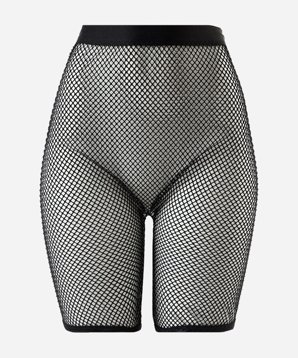bermuda biker feminina de tela com brilhos preta