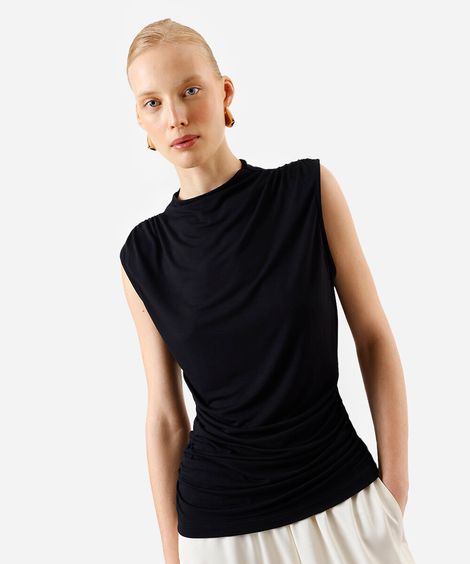 regata feminina de viscose com franzidos preta