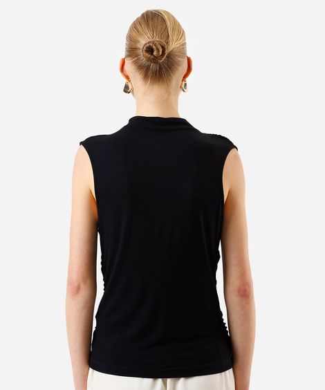 regata feminina de viscose com franzidos preta