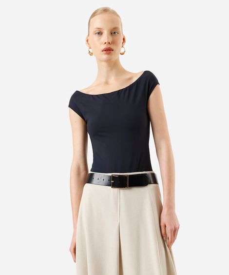 body ombro a ombro feminino de poliamida preto