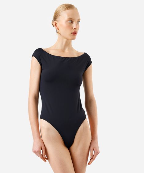 body ombro a ombro feminino de poliamida preto