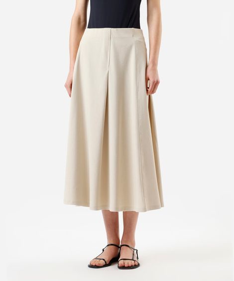 saia midi feminina de alfaiataria com pregas bege