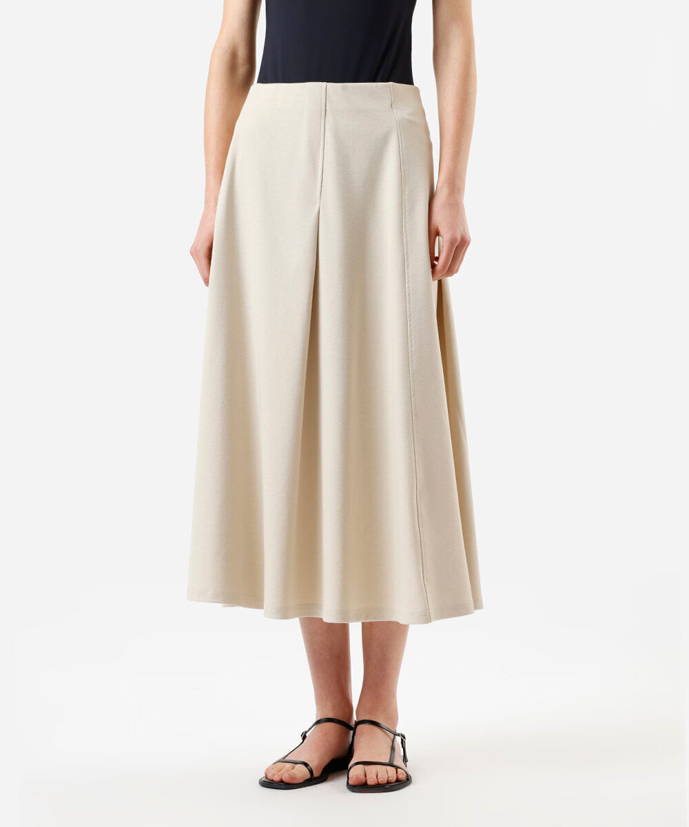 saia midi feminina de alfaiataria com pregas bege
