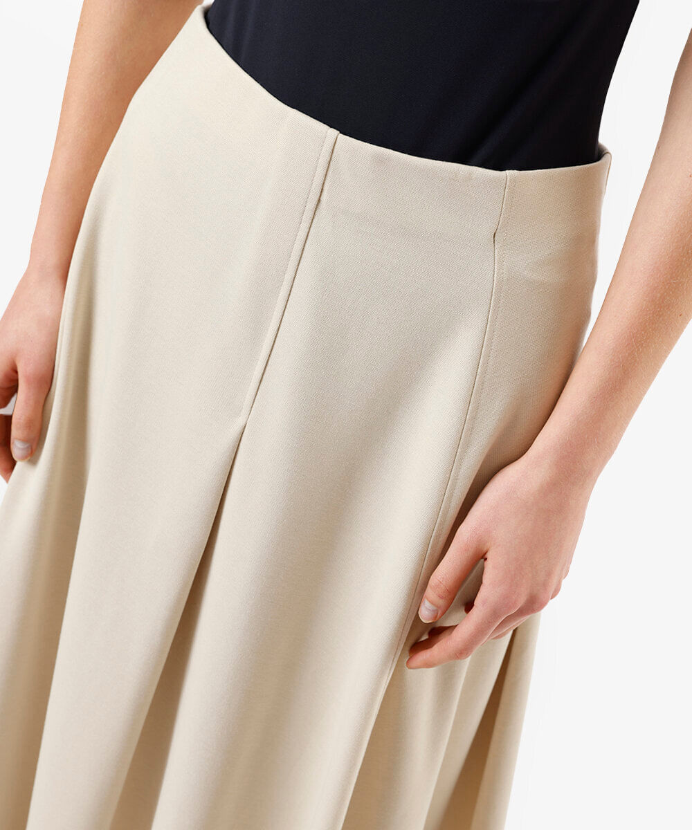 saia midi feminina de alfaiataria com pregas bege