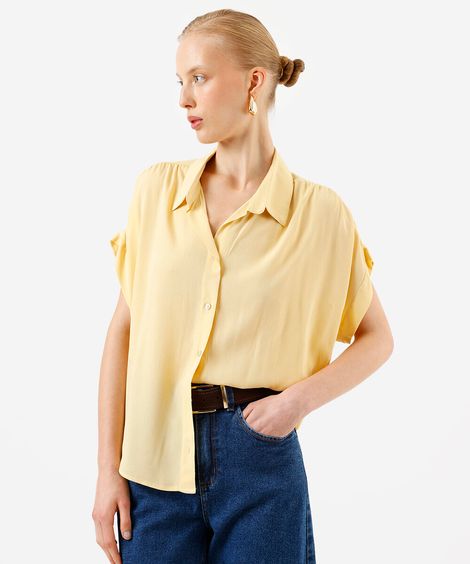 camisa feminina de viscose manga curta texturizada amarela