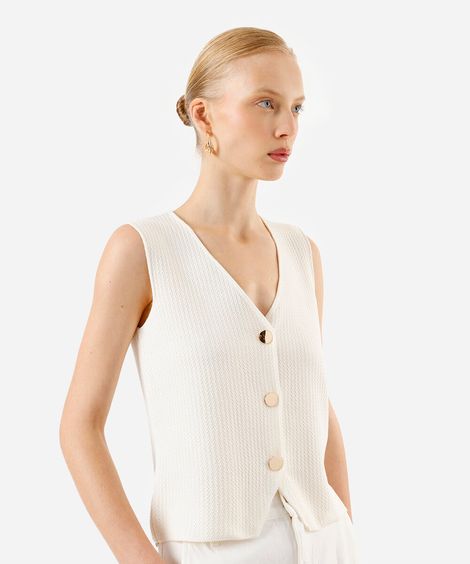 colete feminino de tricot decote v off white