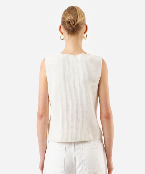 colete feminino de tricot decote v off white