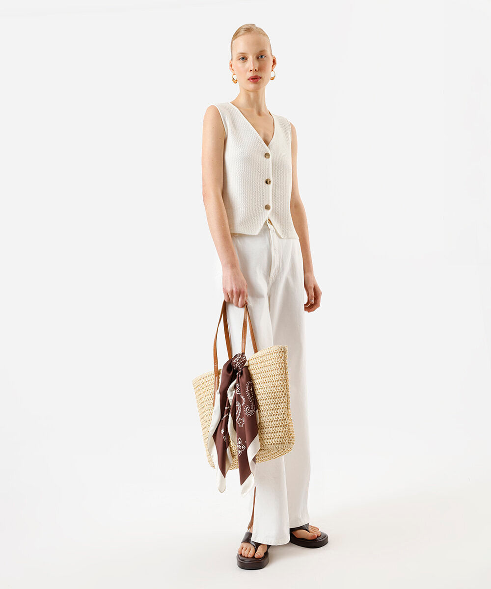 colete feminino de tricot decote v off white