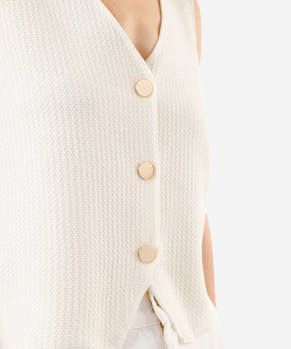 colete feminino de tricot decote v off white
