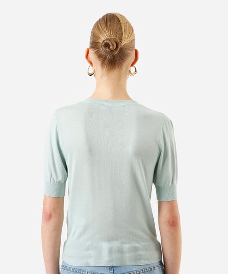 cropped feminino de tricot manga curta verde