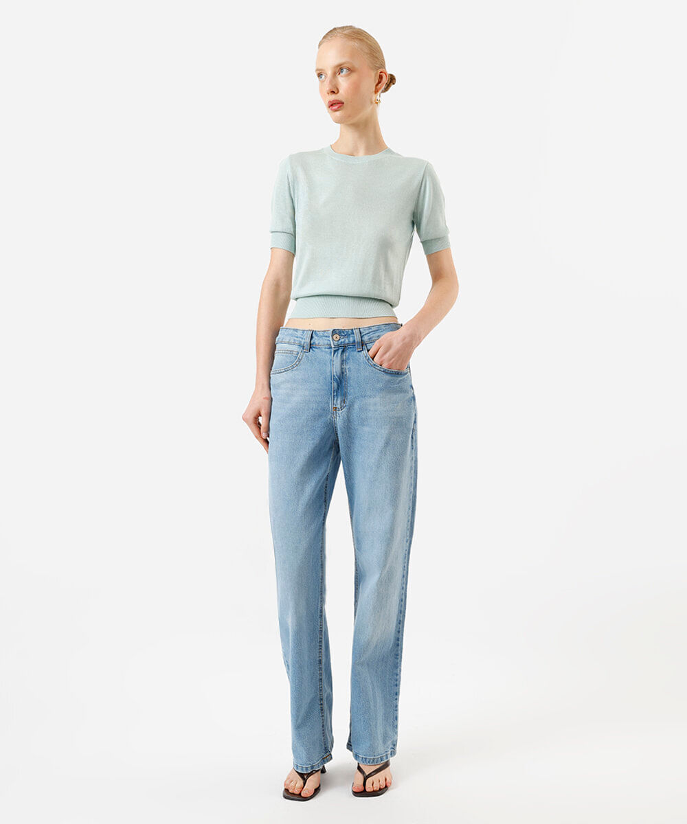 cropped feminino de tricot manga curta verde