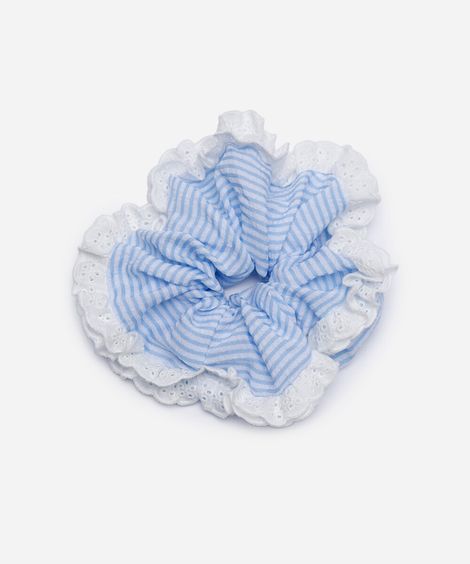 elástico de cabelo srunchie listrado com laise azul