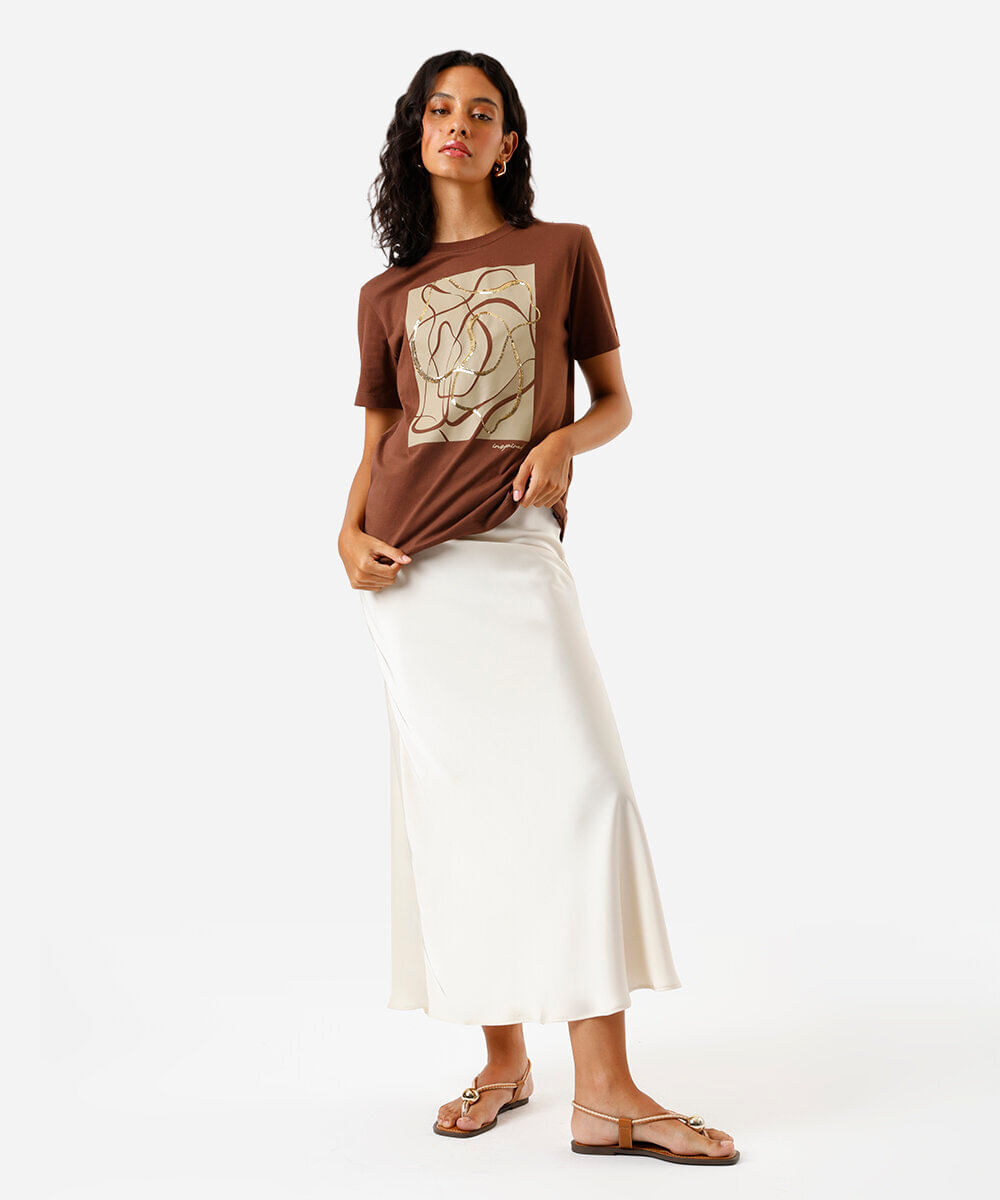 camiseta feminina com paetê marrom