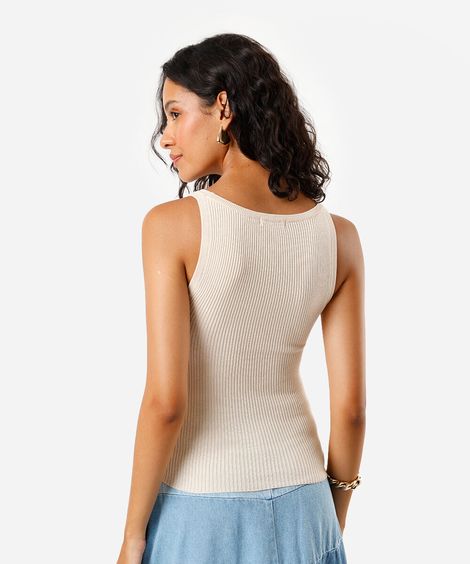 regata feminina de tricot canelada bege