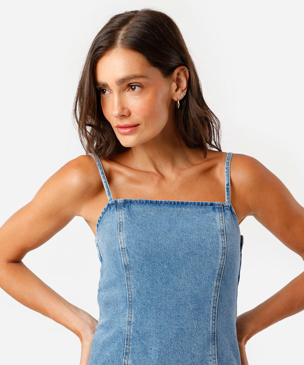 macaquinho short saia feminino jeans azul