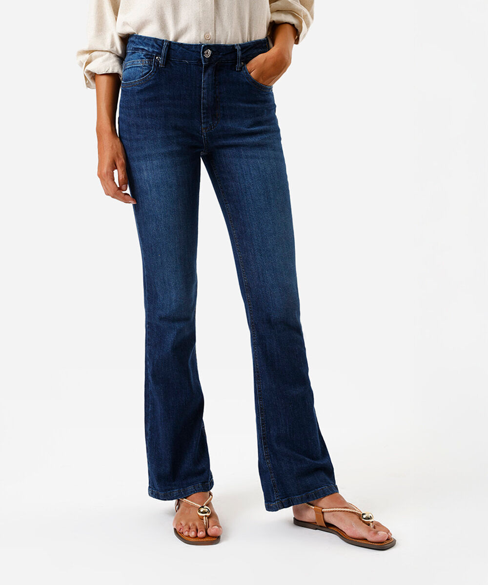 calça feminina jeans bootcut cintura média azul