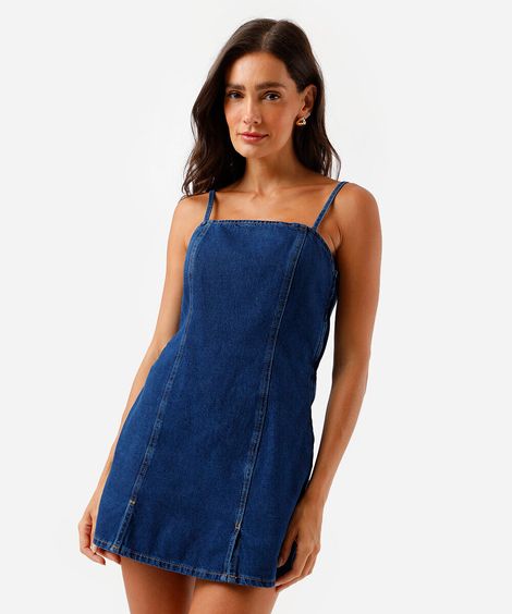 macaquinho short saia feminino jeans azul