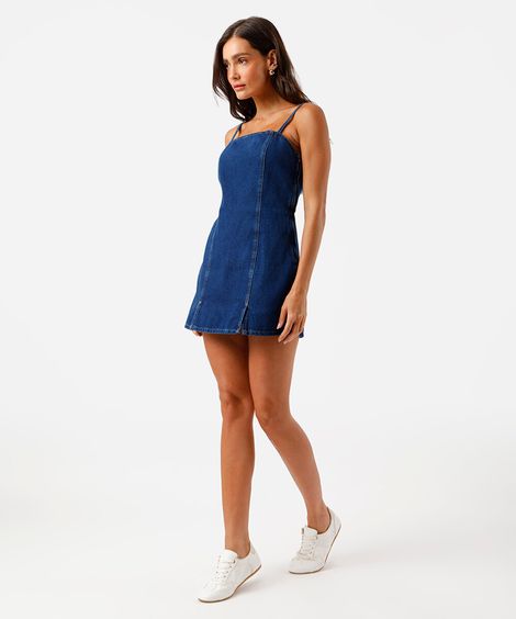 macaquinho short saia feminino jeans azul