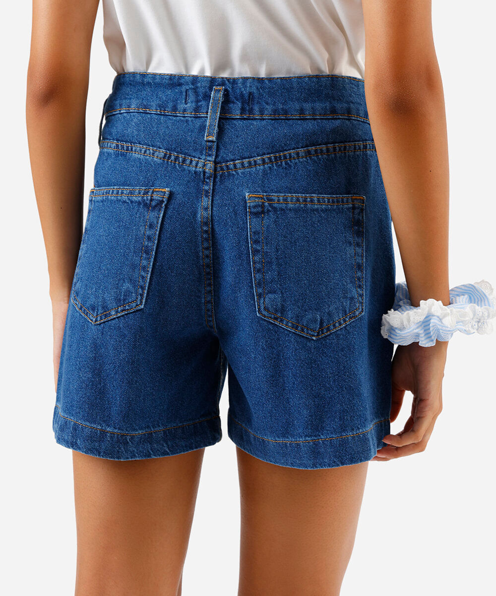 bermuda feminina midi cintura super alta jeans azul