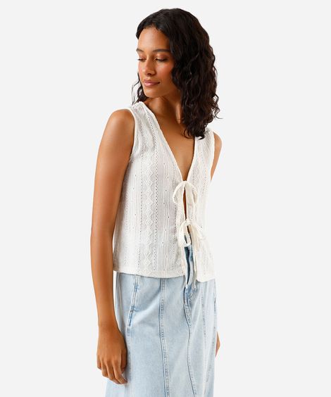 regata feminina colete com amarração off white