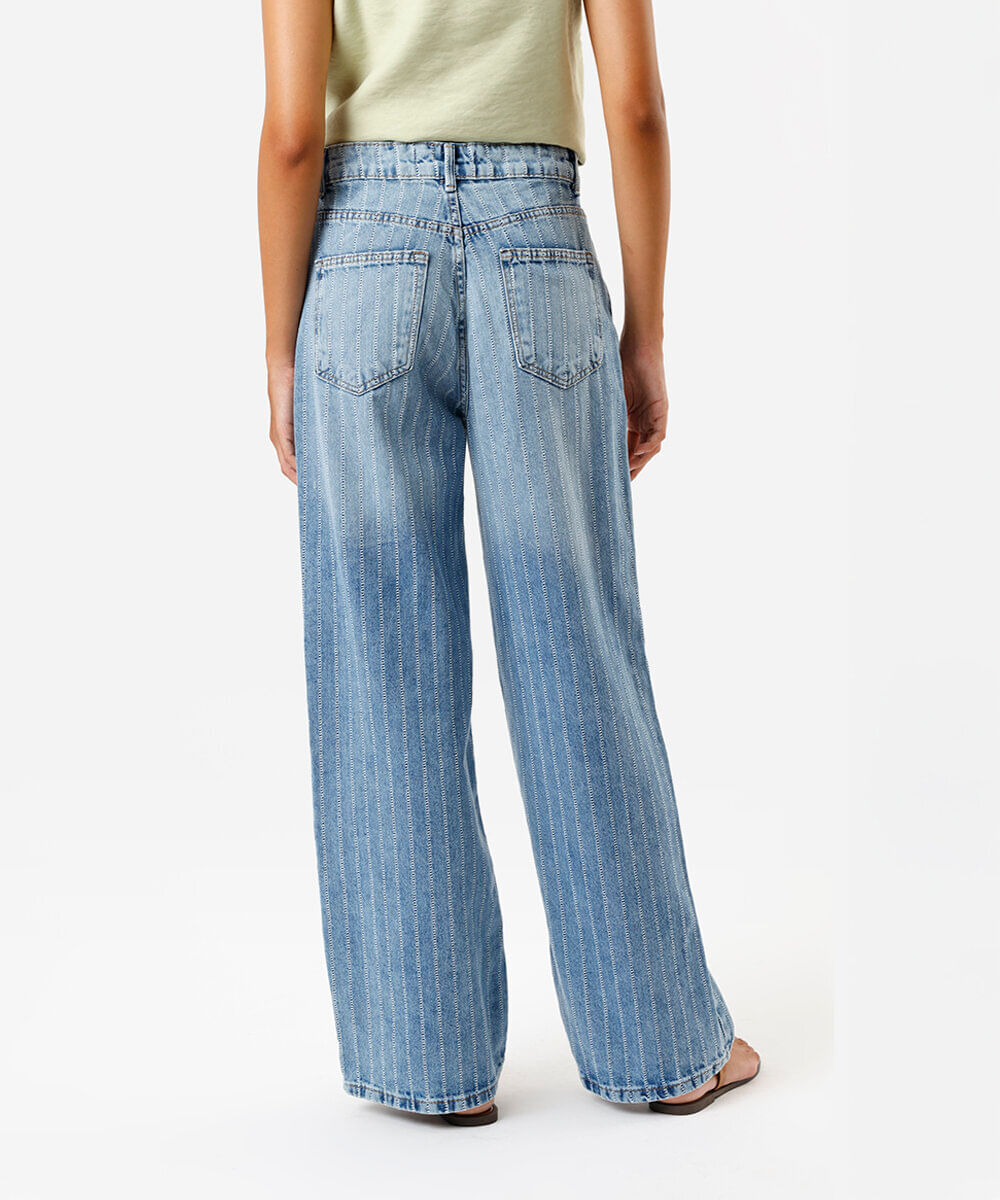 calça feminina oversized cintura média listrada azul