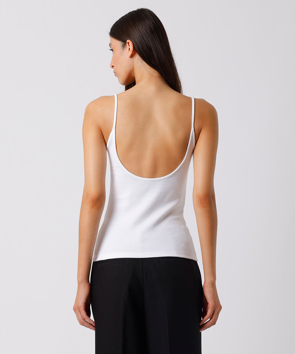 regata feminina de algodão peruano alça fina canelada mindset branca