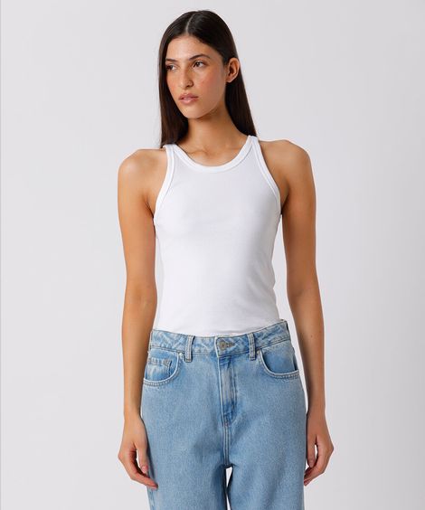 regata feminina de algodão peruano canelada mindset branca