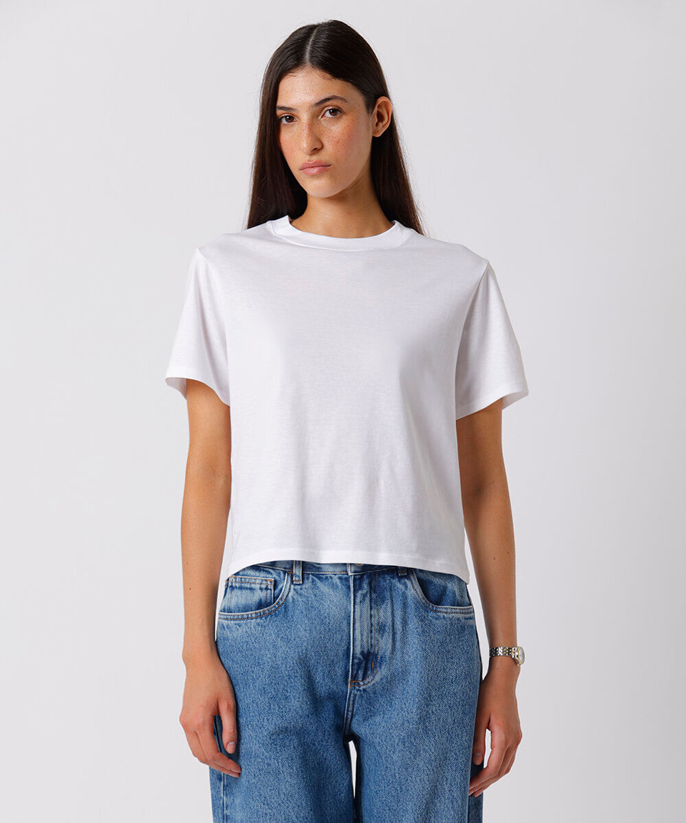 camiseta slim fit feminina de algodão pima mindset  branca