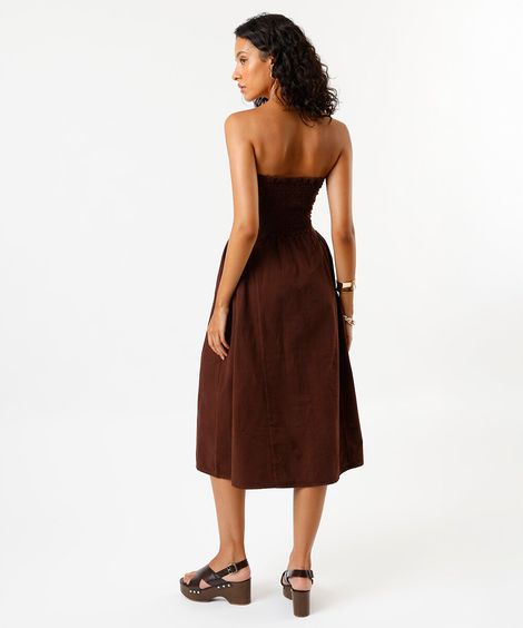 vestido midi feminino de sarja sem alça marrom