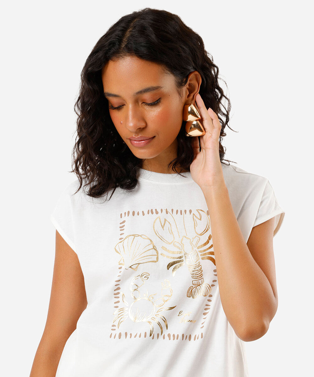 camiseta feminina praia off white