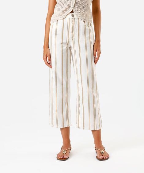 calça femina wide slim cintura alta listrada off white