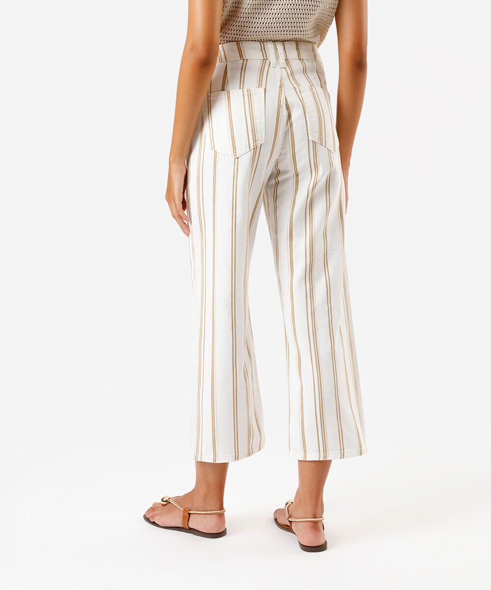 calça femina wide slim cintura alta listrada off white