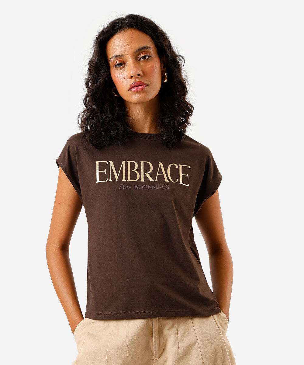 camiseta feminina embrace marrom