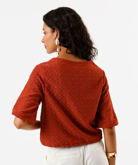 blusa feminina de laise manga bufante marrom
