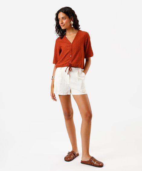 short alfaiataria com linho cintura alta off white