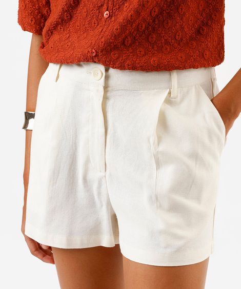 short alfaiataria com linho cintura alta off white