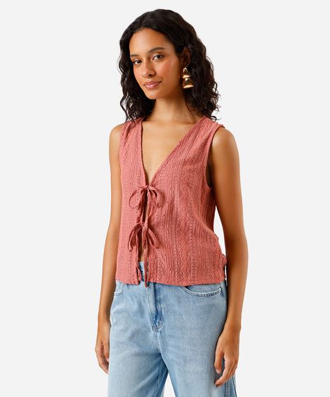 regata feminina colete com amarração rosa