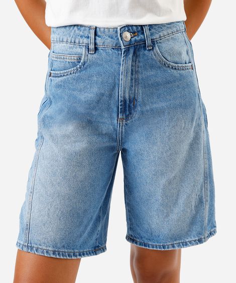 bermuda feminina jeans cintura alta azul