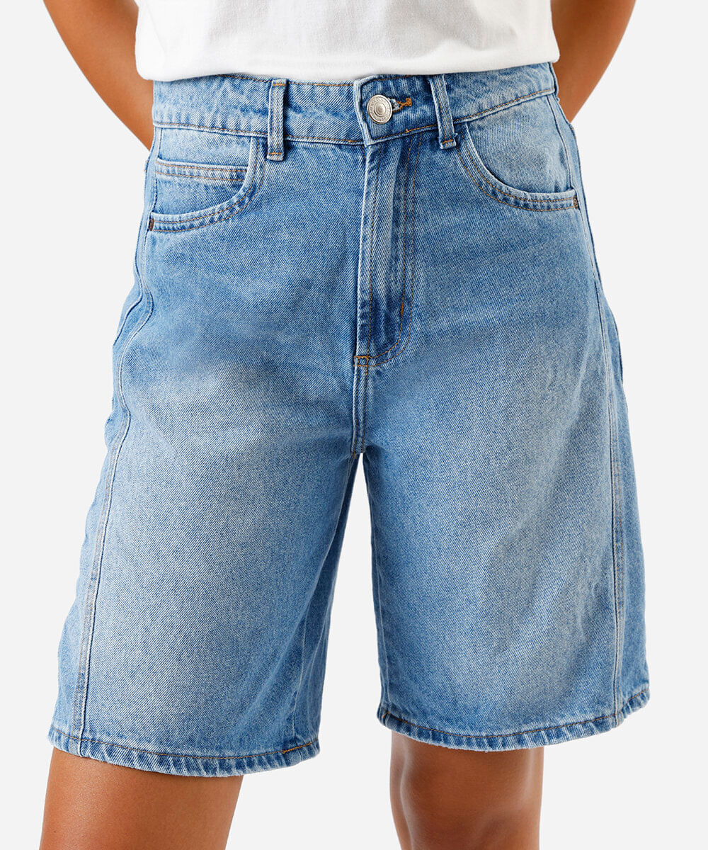 bermuda feminina jeans cintura alta azul
