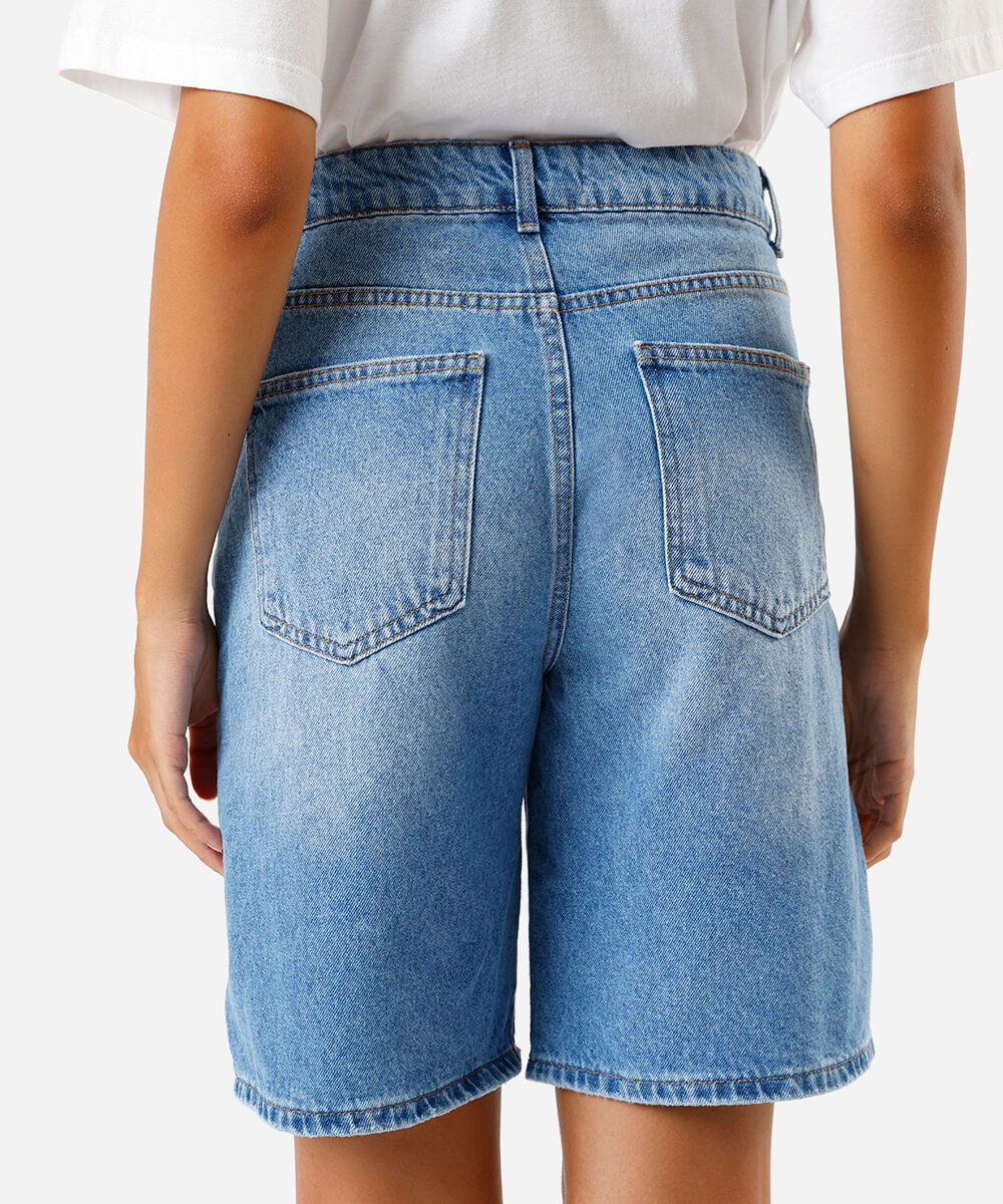 bermuda feminina jeans cintura alta azul