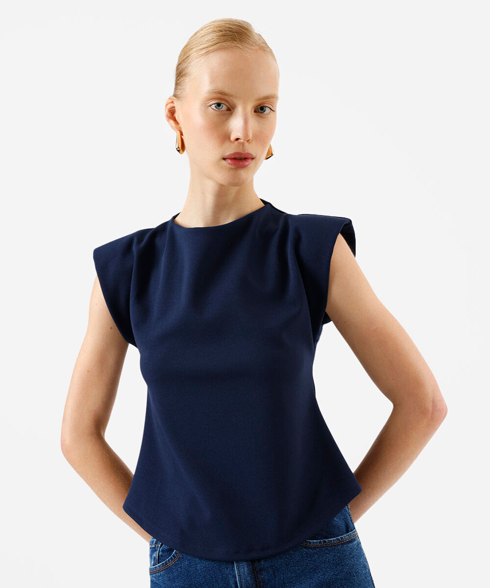 blusa peplum feminina com ombreiras azul