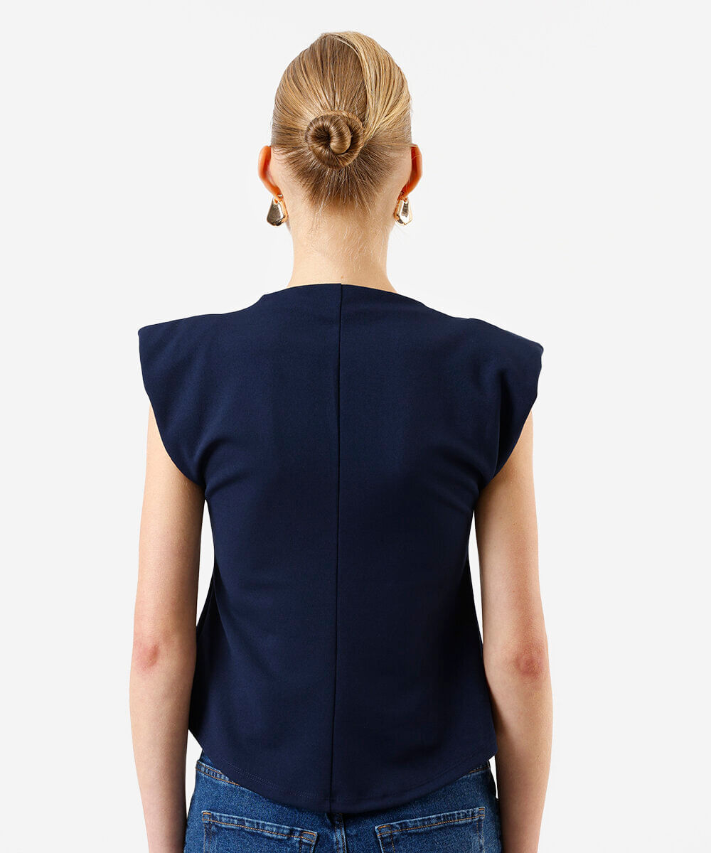 blusa peplum feminina com ombreiras azul